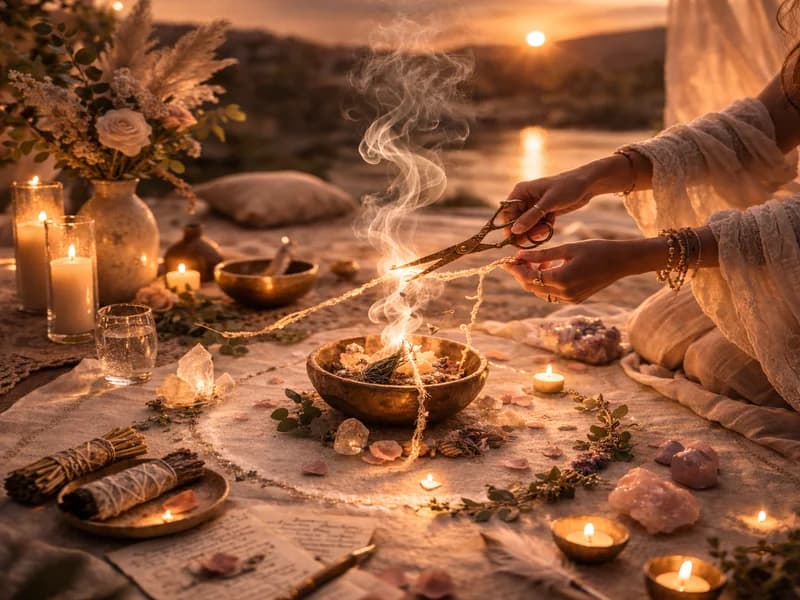 Cord cutting ceremony with candles and crystals